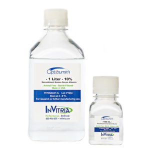 1 Liter and 10 mL Bottles of Optibumin Recombinant Human Albumin (rHSA)