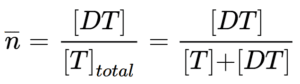 Fractional occupancy equation defining average bound fraction n̄ as [DT] divided by total target concentration.